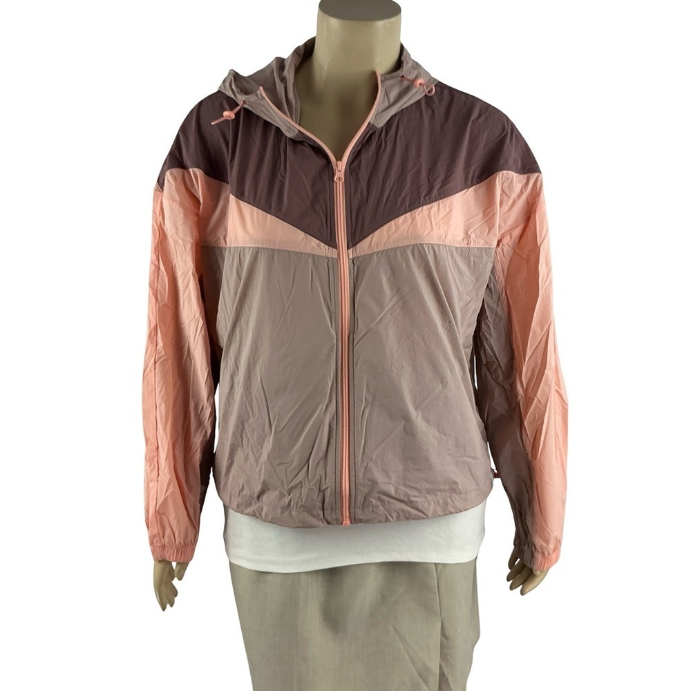 Calme by Johnny Was Elements Colorblock Hooded Windbreaker Fawn Size XL